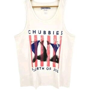 Chubbies Shirt Mens Beige Red Fourth of July Butt Tank Top Cotton New Small